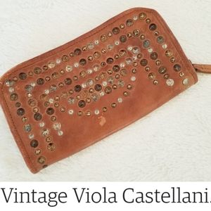 Viola Castellani of Milan Genuine Leather Medal Studded Zip Around Wallet Boho